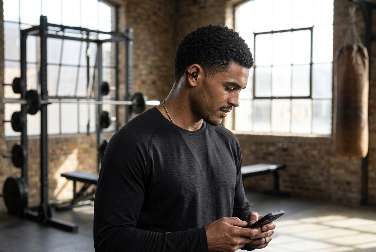 Male gym edit using the original black clip-on headphone fit