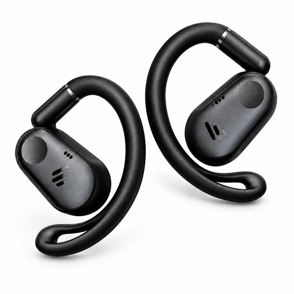 Black headphones on a pure white background