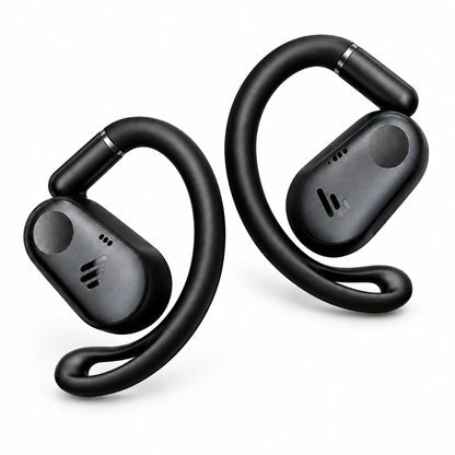 Black headphones on a pure white background