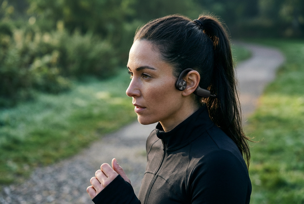 Runner wearing Anaory Open Ear Active headphones